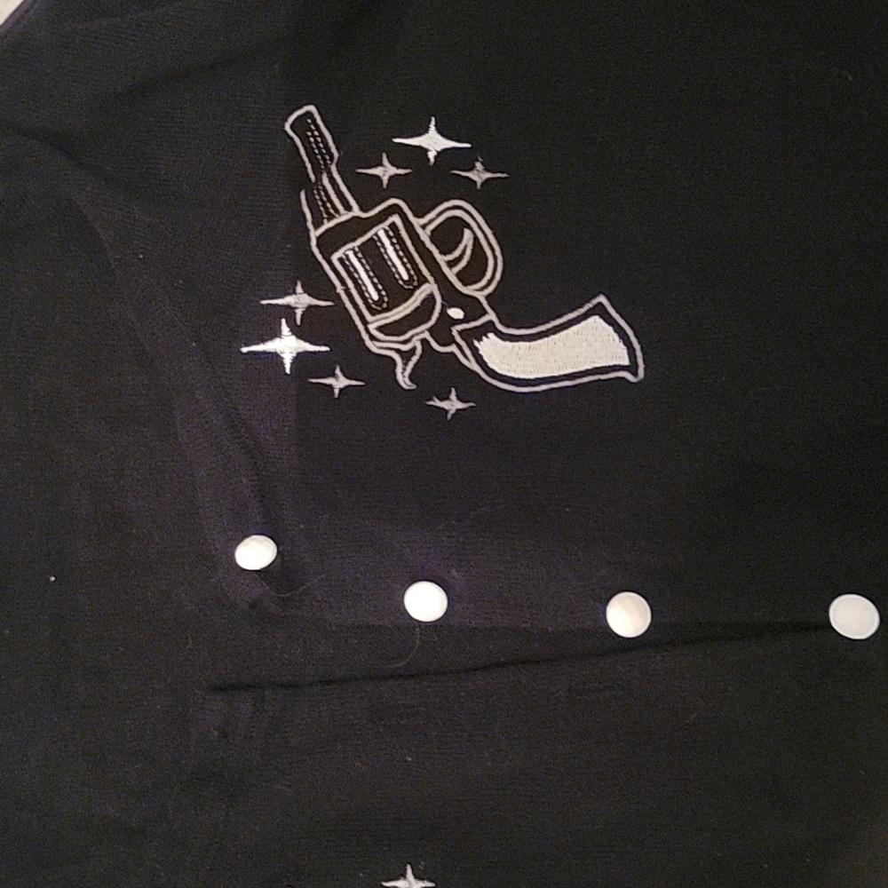 Sourpuss Johnny Cash Black and White Cardigan Sweater - Picture 3 of 4